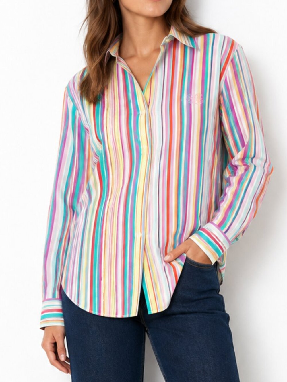 Lauren Ralph Lauren Multicolor Striped 100% Cotton Button Down Shirt Size 2X